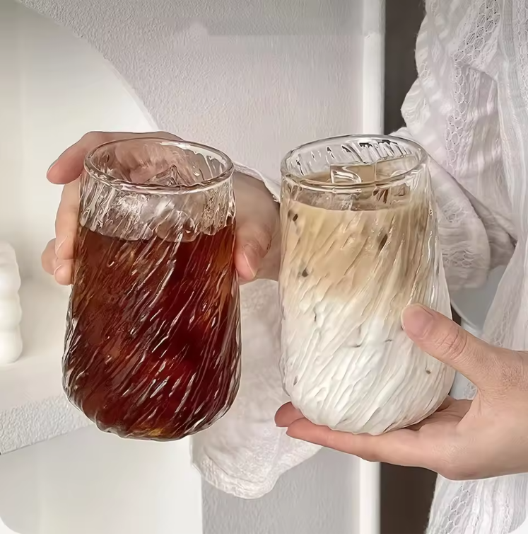 Geribbeld Glazen Koffiekopje 400 ml – Transparant Drinkglas voor Koffie en Thee