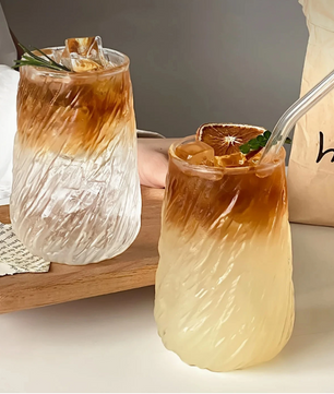 Geribbeld Glazen Koffiekopje 400 ml – Transparant Drinkglas voor Koffie en Thee