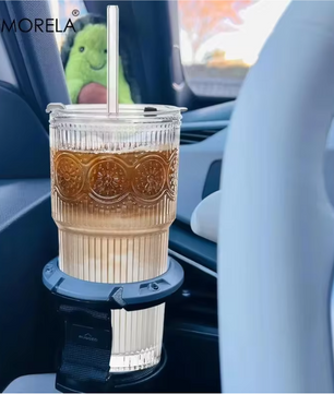 Floral Glazen Tumbler 600 ml – Drinkglas met Deksel en Rietje