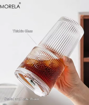 Floral Glazen Tumbler 600 ml – Drinkglas met Deksel en Rietje
