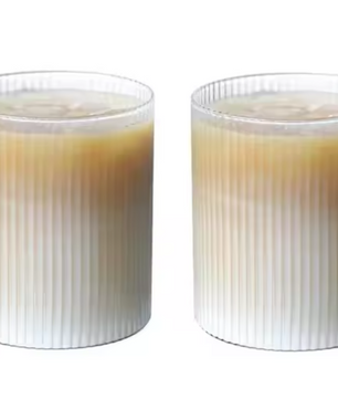 Origami Stijl Glazen Koffiemok 300 ml – Japans Gestreept Design Drinkglas