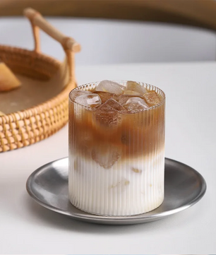 Origami Stijl Glazen Koffiemok 300 ml – Japans Gestreept Design Drinkglas