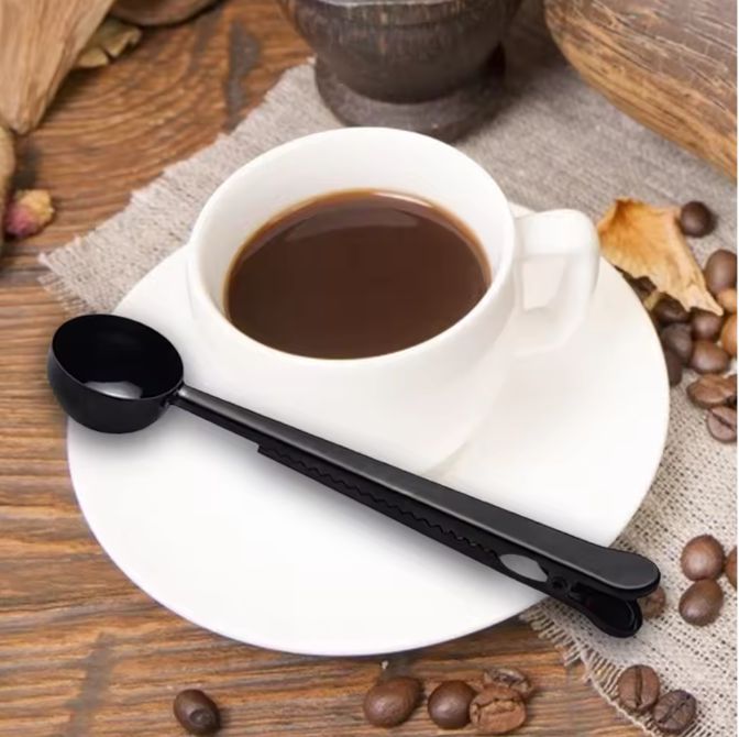 2-in-1 Koffieschep met Clip – RVS Maatschep voor Koffie en Zaksluiting