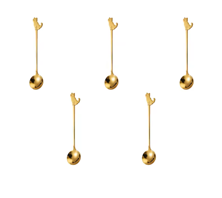 Kattenvormige RVS Dessert- en Roerlepels – Mini Lepels voor Koffie, Thee en IJs