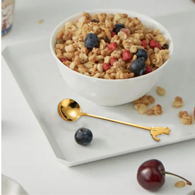 Kattenvormige RVS Dessert- en Roerlepels – Mini Lepels voor Koffie, Thee en IJs