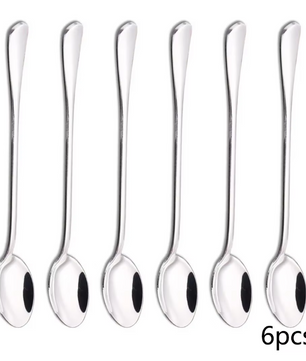Set van 6 RVS Lange Lepels – Dessert-, Koffie- en Theelepels 19,5 cm