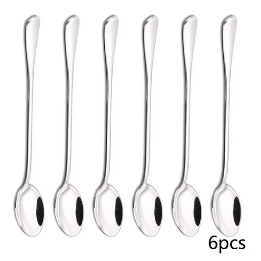 Set van 6 RVS Lange Lepels – Dessert-, Koffie- en Theelepels 19,5 cm