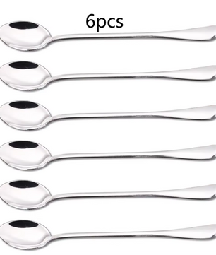 Set van 6 RVS Lange Lepels – Dessert-, Koffie- en Theelepels 19,5 cm