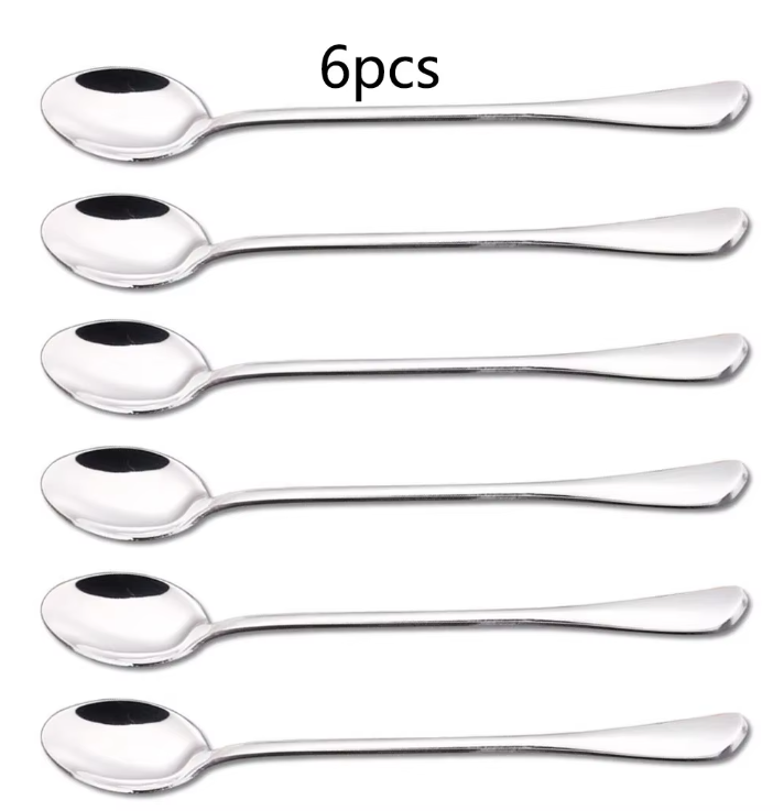 Set van 6 RVS Lange Lepels – Dessert-, Koffie- en Theelepels 19,5 cm