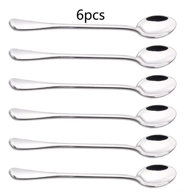 Set van 6 RVS Lange Lepels – Dessert-, Koffie- en Theelepels 19,5 cm