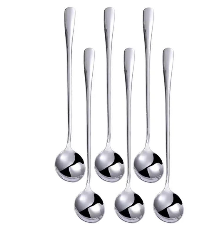 Set van 6 Lange RVS Koffielepels – Multifunctionele IJs-, Dessert- en Theelepels