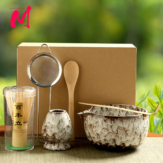6-Delige Japanse Matcha Theeset – Matcha Kom, Bamboe Klopper en Accessoires
