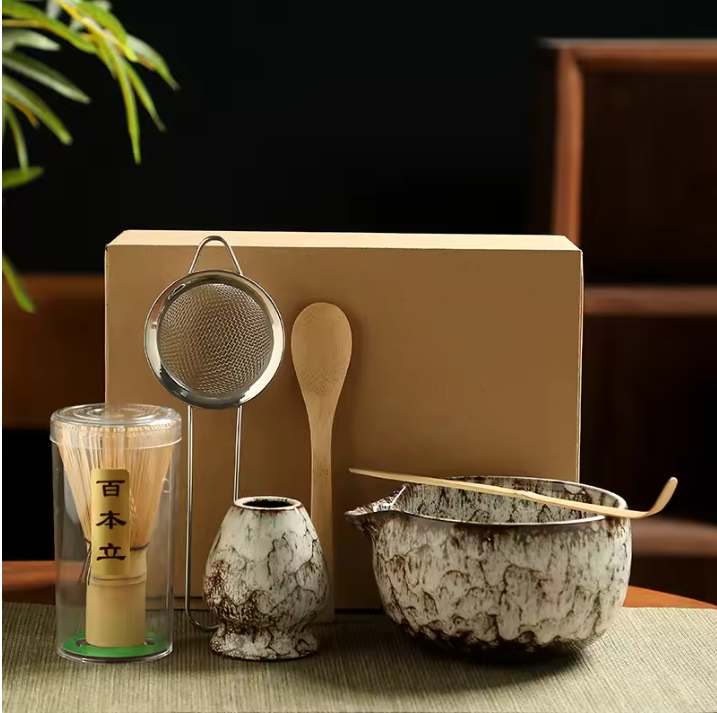 6-Delige Japanse Matcha Theeset – Matcha Kom, Bamboe Klopper en Accessoires
