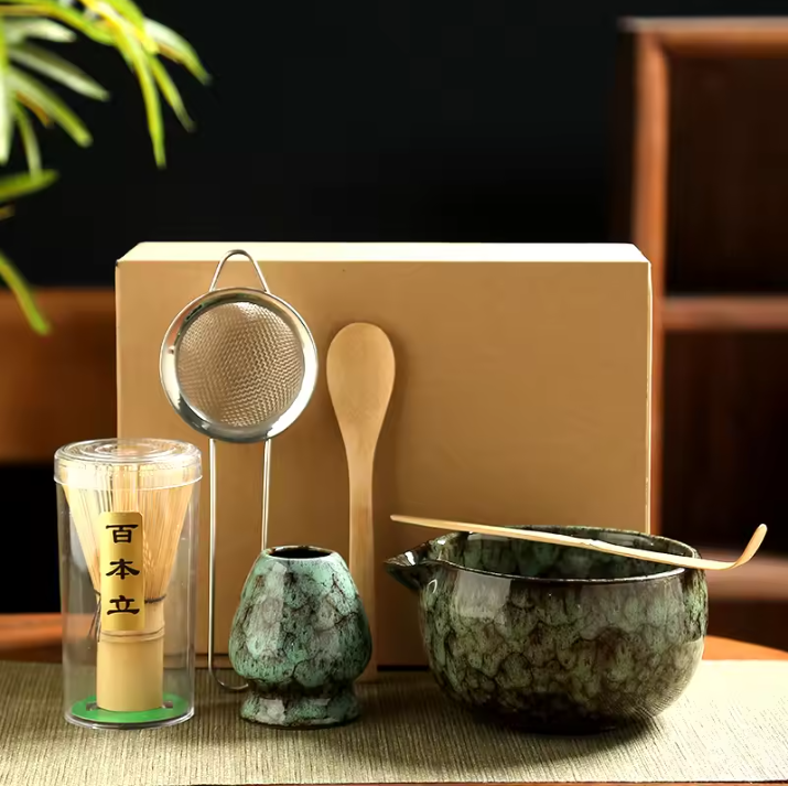 6-Delige Japanse Matcha Theeset – Matcha Kom, Bamboe Klopper en Accessoires
