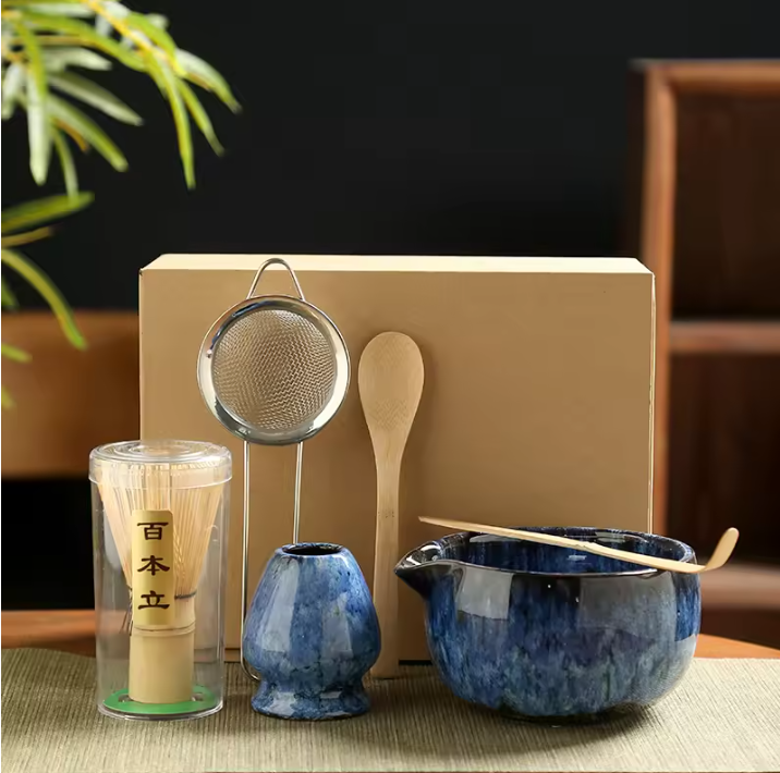 6-Delige Japanse Matcha Theeset – Matcha Kom, Bamboe Klopper en Accessoires