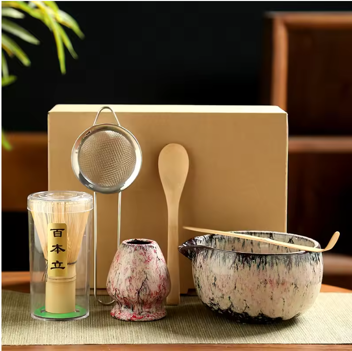 6-Delige Japanse Matcha Theeset – Matcha Kom, Bamboe Klopper en Accessoires