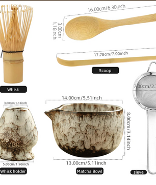 6-Delige Japanse Matcha Theeset – Matcha Kom, Bamboe Klopper en Accessoires