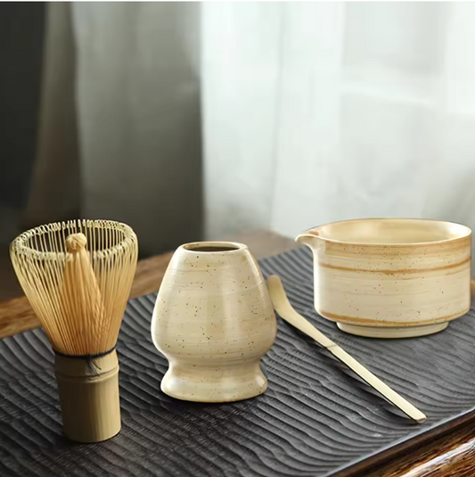 4-Delige Japanse Matcha Theeset – Bamboe Klopper, Kom en Lepel
