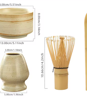 4-Delige Japanse Matcha Theeset – Bamboe Klopper, Kom en Lepel