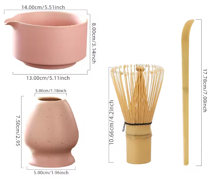 4-Delige Japanse Matcha Theeset – Bamboe Klopper, Kom en Lepel
