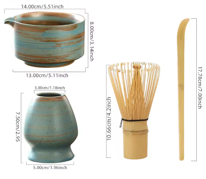 4-Delige Japanse Matcha Theeset – Bamboe Klopper, Kom en Lepel