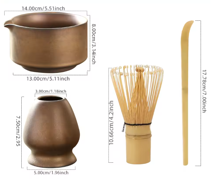 4-Delige Japanse Matcha Theeset – Bamboe Klopper, Kom en Lepel