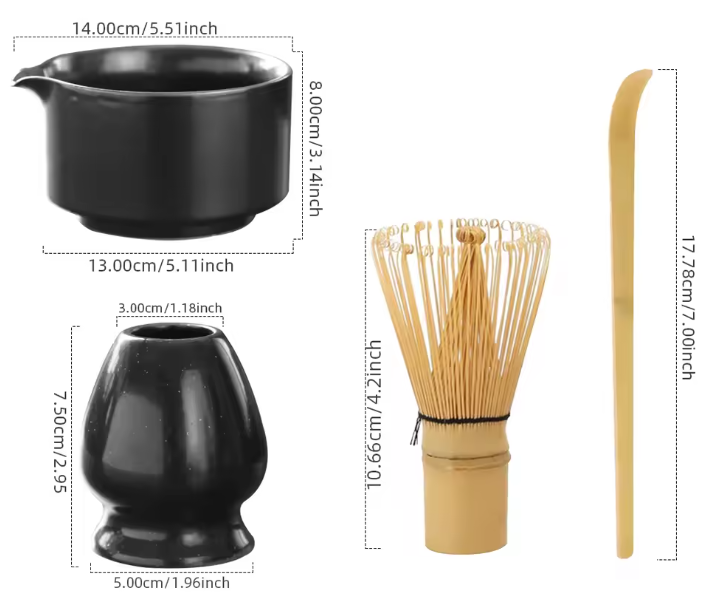 4-Delige Japanse Matcha Theeset – Bamboe Klopper, Kom en Lepel