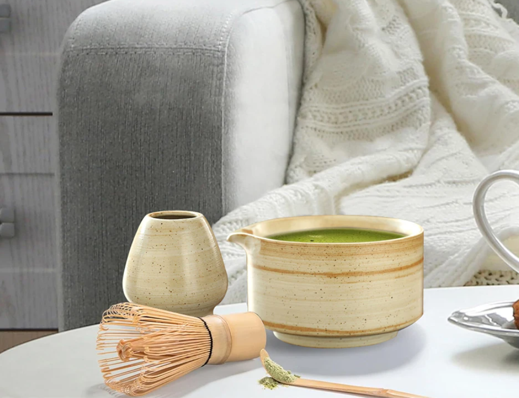 4-Delige Japanse Matcha Theeset – Bamboe Klopper, Kom en Lepel