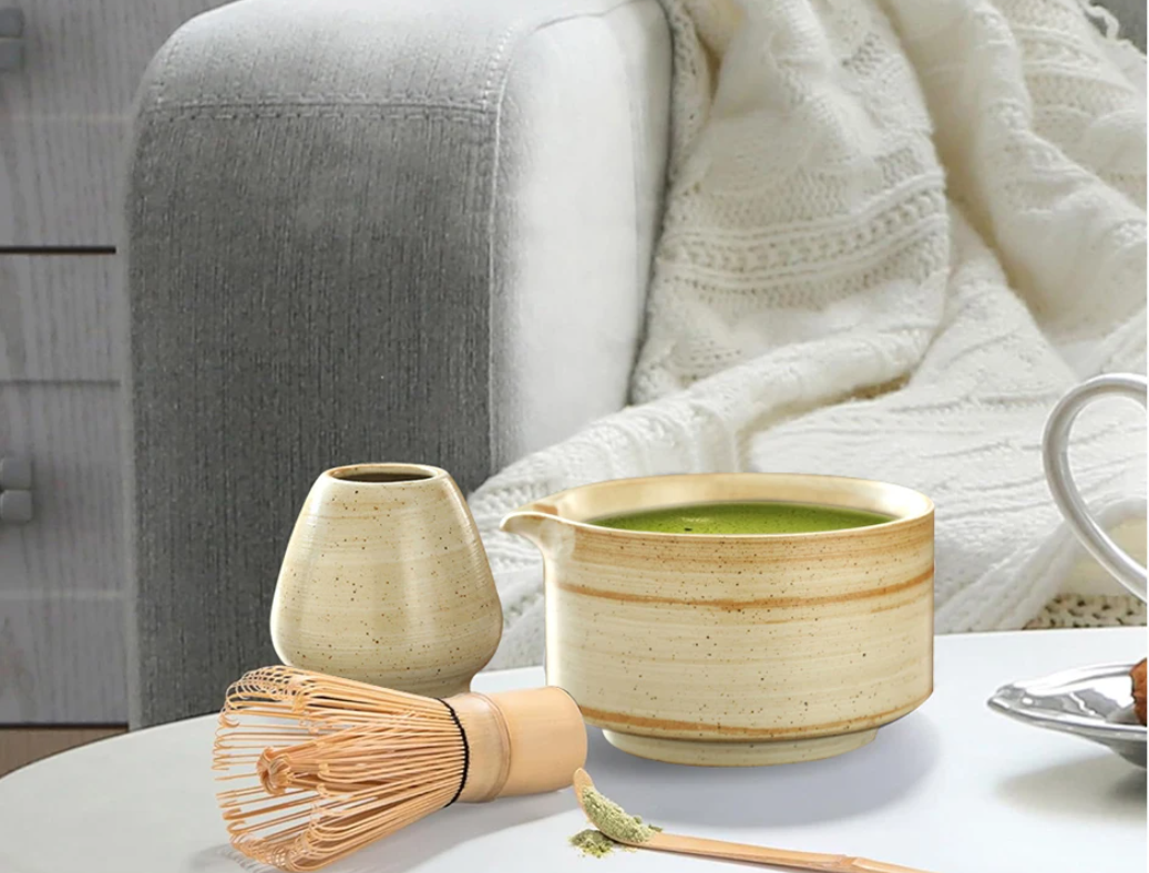 4-Delige Japanse Matcha Theeset – Bamboe Klopper, Kom en Lepel