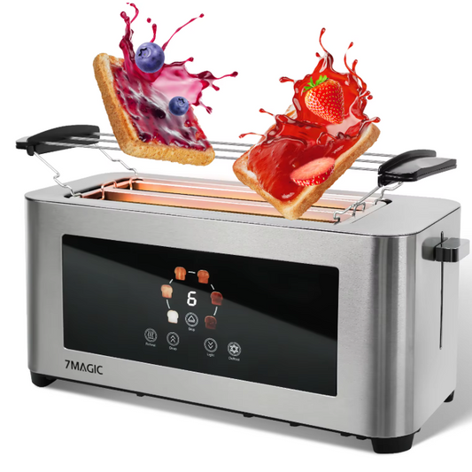 RVS Broodrooster 1400W met Touch Display – 4 Sneetjes en 7 Bruiningsniveaus