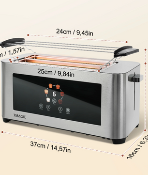 RVS Broodrooster 1400W met Touch Display – 4 Sneetjes en 7 Bruiningsniveaus