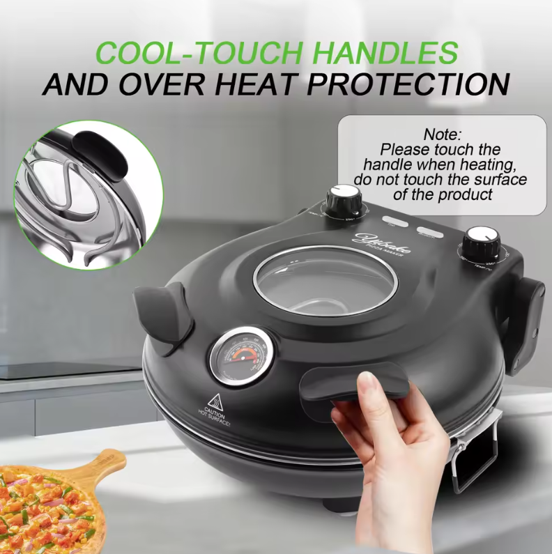 Elektrische Pizza Oven met Keramische Pizzasteen – 1200W Pizza Maker tot 420°C