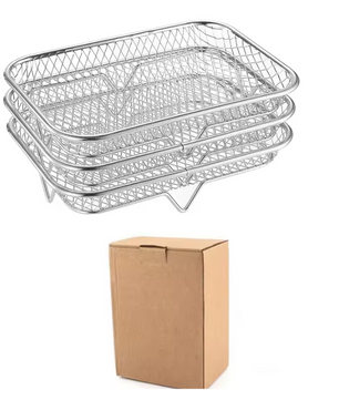 3-Laags Airfryer Rek van RVS – Stapelbaar Grillrek en Dehydrator Accessoire