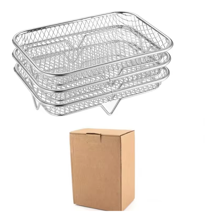 3-Laags Airfryer Rek van RVS – Stapelbaar Grillrek en Dehydrator Accessoire