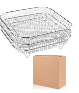 3-Laags Airfryer Rek van RVS – Stapelbaar Grillrek en Dehydrator Accessoire