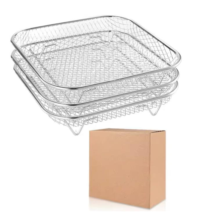 3-Laags Airfryer Rek van RVS – Stapelbaar Grillrek en Dehydrator Accessoire