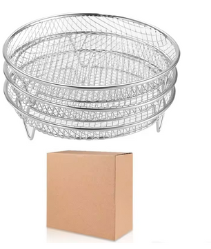 3-Laags Airfryer Rek van RVS – Stapelbaar Grillrek en Dehydrator Accessoire