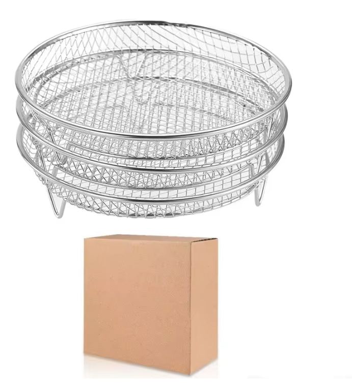 3-Laags Airfryer Rek van RVS – Stapelbaar Grillrek en Dehydrator Accessoire