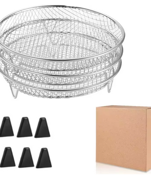 3-Laags Airfryer Rek van RVS – Stapelbaar Grillrek en Dehydrator Accessoire