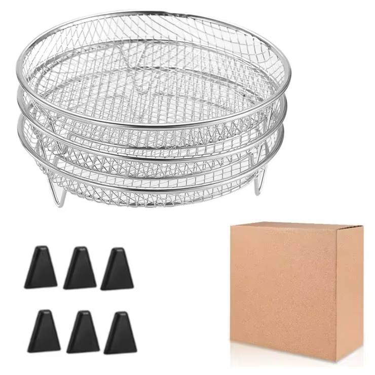 3-Laags Airfryer Rek van RVS – Stapelbaar Grillrek en Dehydrator Accessoire