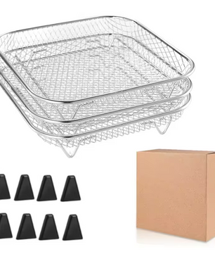 3-Laags Airfryer Rek van RVS – Stapelbaar Grillrek en Dehydrator Accessoire
