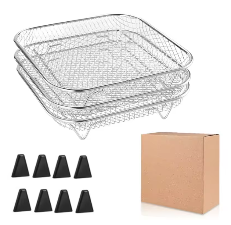 3-Laags Airfryer Rek van RVS – Stapelbaar Grillrek en Dehydrator Accessoire