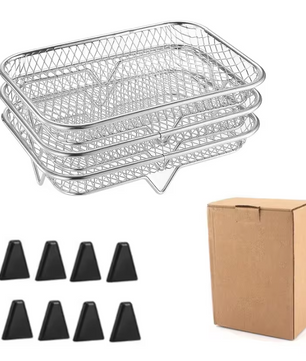 3-Laags Airfryer Rek van RVS – Stapelbaar Grillrek en Dehydrator Accessoire
