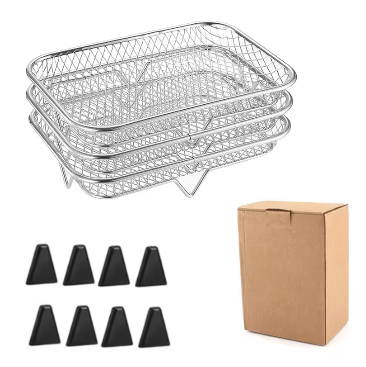 3-Laags Airfryer Rek van RVS – Stapelbaar Grillrek en Dehydrator Accessoire