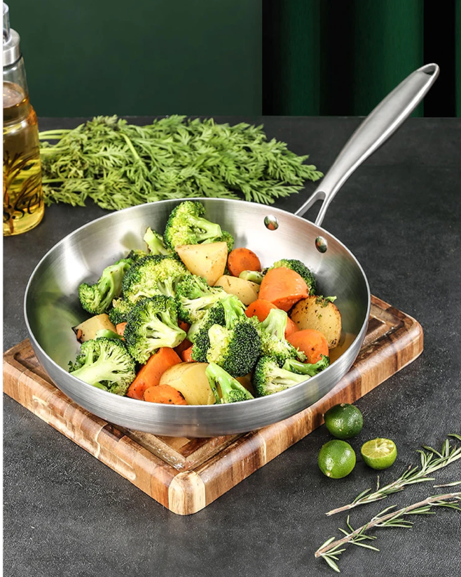 RVS Koekenpan met Deksel – 304 Roestvrijstalen Bakpan voor Gas en Inductie