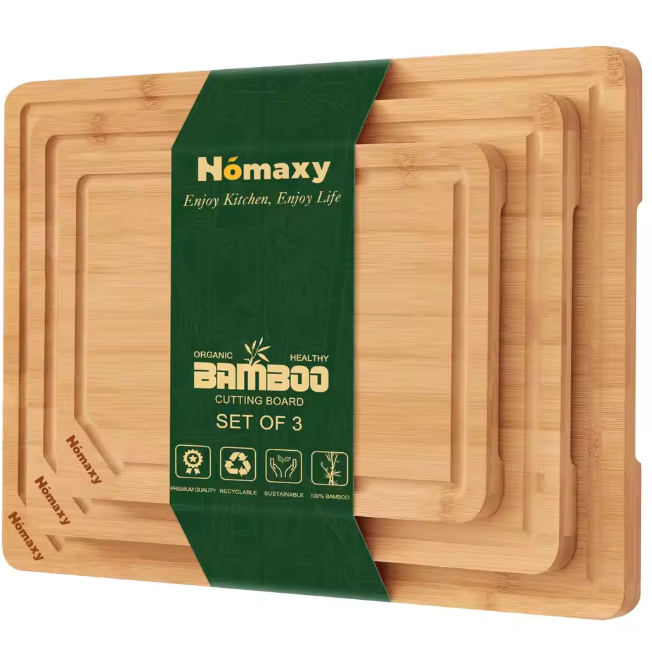Set van 3 Bamboe Snijplanken – Houten Keuken Snijplank met Sapgeul en Handgrepen