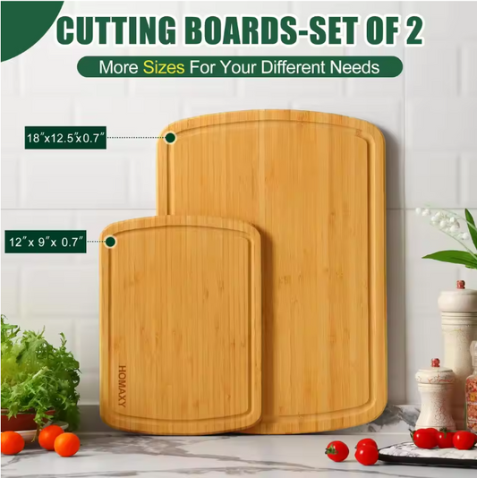 Set van 3 Bamboe Snijplanken – Houten Keuken Snijplank met Sapgeul en Handgrepen