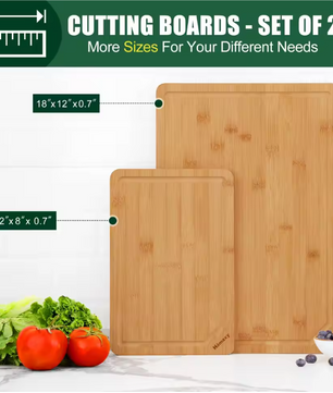 Set van 3 Bamboe Snijplanken – Houten Keuken Snijplank met Sapgeul en Handgrepen