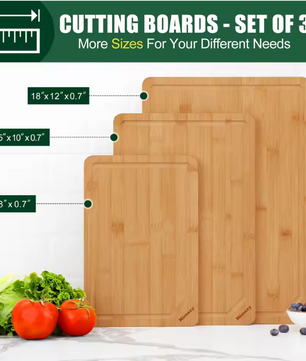 Set van 3 Bamboe Snijplanken – Houten Keuken Snijplank met Sapgeul en Handgrepen