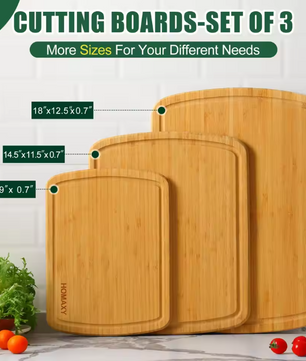 Set van 3 Bamboe Snijplanken – Houten Keuken Snijplank met Sapgeul en Handgrepen